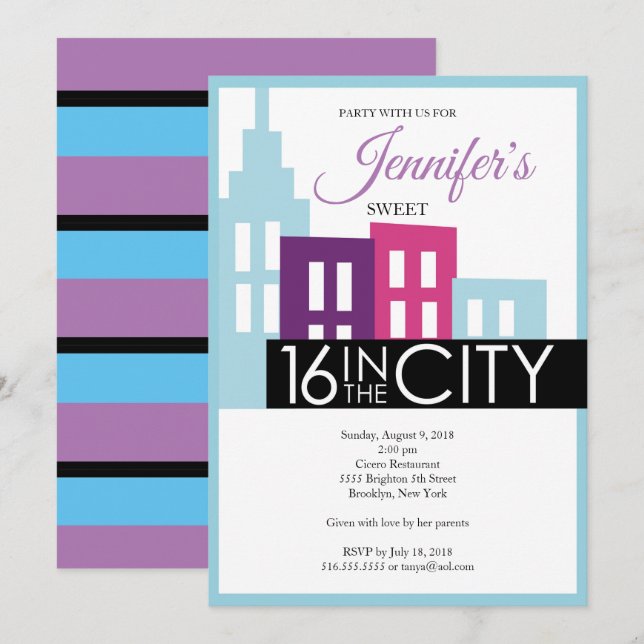 Sweet Sixteen in the City Invitation (Front/Back)