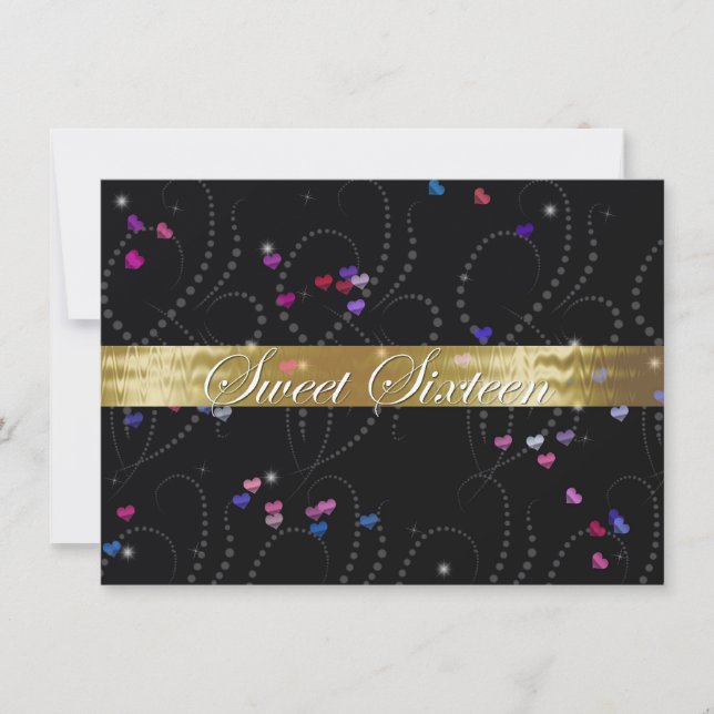 Sweet Sixteen Invitation, Elegant Black & Gold Invitation (Front)
