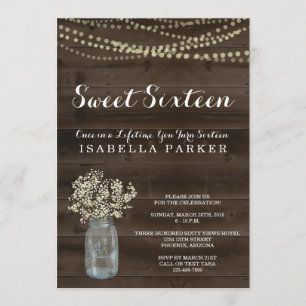 Sweet Sixteen Invitation   Rustic Babys Breath