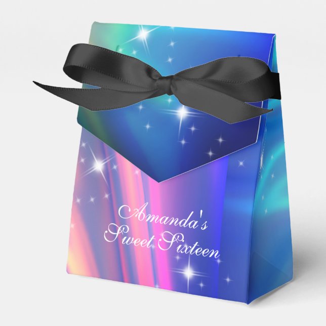Sweet Sixteen Iridescent Colourful Satin    Favour Box (Front Side)