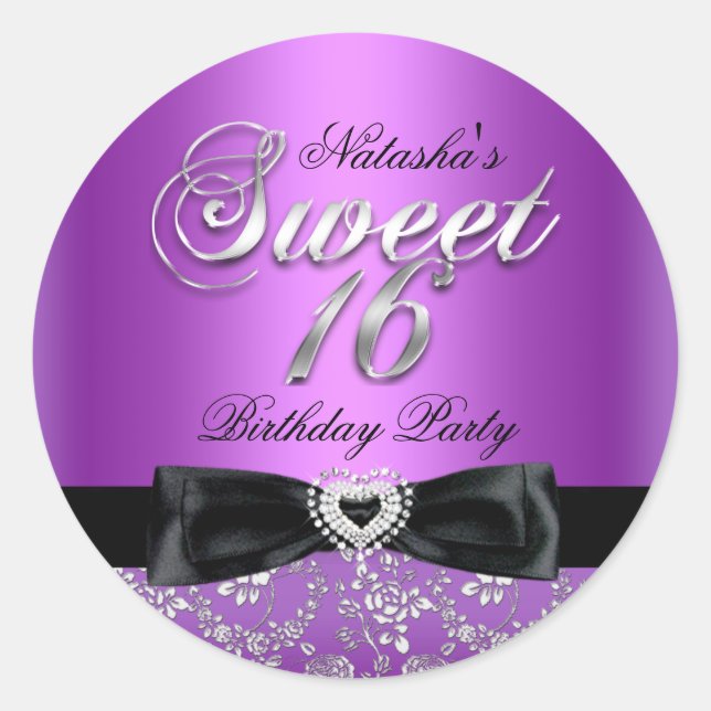 Sweet Sixteen Jewel Bow & Floral Lace Sticker (Front)