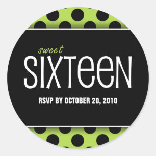 Sweet Sixteen Lime Green Dot RSVP Envelope Seals