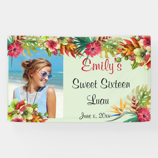 Sweet Sixteen Luau, Red Hibiscus, Custom Banner (Horizontal)