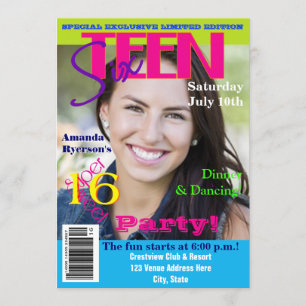 Sweet Sixteen   Magazine Cover Style   Photo Invitation