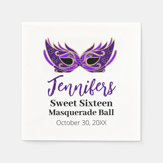 Sweet Sixteen Masquerade Ball Party Napkin (Front)