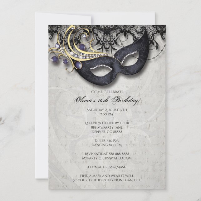 Sweet Sixteen Masquerade Invitation (Front)