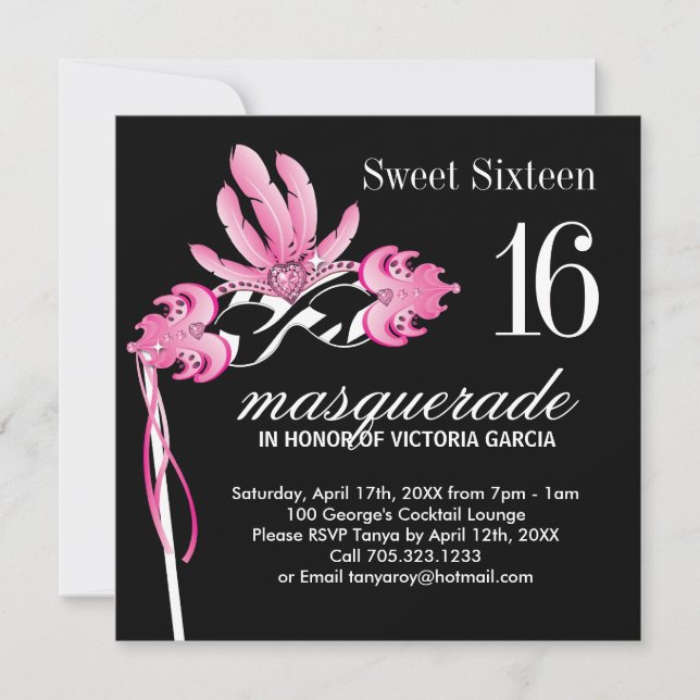 Sweet Sixteen Masquerade Party Invitation (Front)