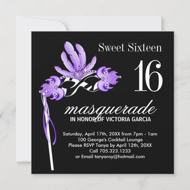 Sweet Sixteen Masquerade Party Invitation (Front)