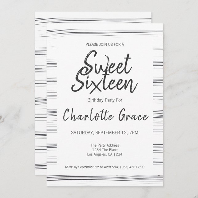 Sweet Sixteen Modern Birthday Party Invitation (Front/Back)