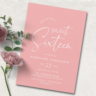 Sweet Sixteen   Modern Girly Pink 16th Birthday Invitation