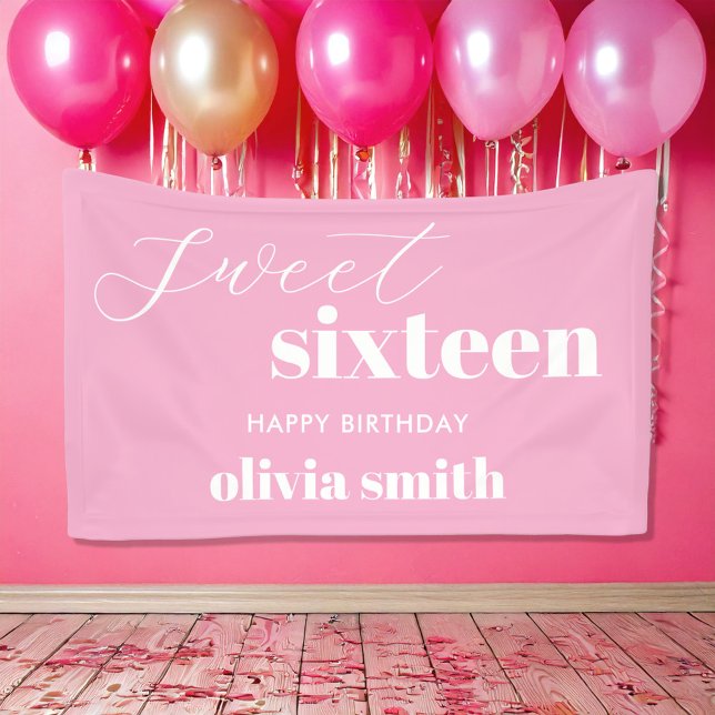 Sweet Sixteen Modern Pink 16th Birthday Banner (Creator Uploaded)
