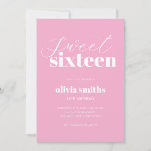 Sweet Sixteen Modern Pink 16th Birthday Invitation