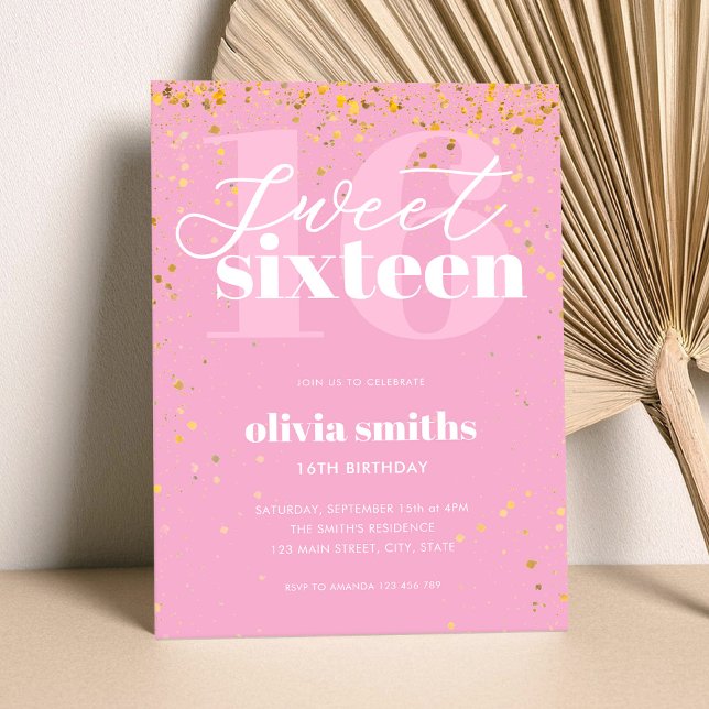 Sweet Sixteen Modern Pink 16th Birthday Invitation (Creator Uploaded)