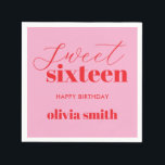 Sweet Sixteen Modern Pink Red 16th Birthday Napkin<br><div class="desc">Minimalist sweet sixteen 16th birthday napkins featuring simple modern typography in pink and red colour.</div>