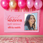 Sweet Sixteen Modern Pink Red 16th Birthday Photo Banner<br><div class="desc">Minimalist sweet sixteen 16th birthday banner featuring your favourite photo and simple modern typography in pink and red colour.</div>