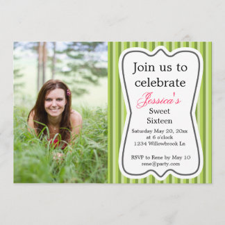 Sweet Sixteen Modern Stripes Green Girl's Invitation