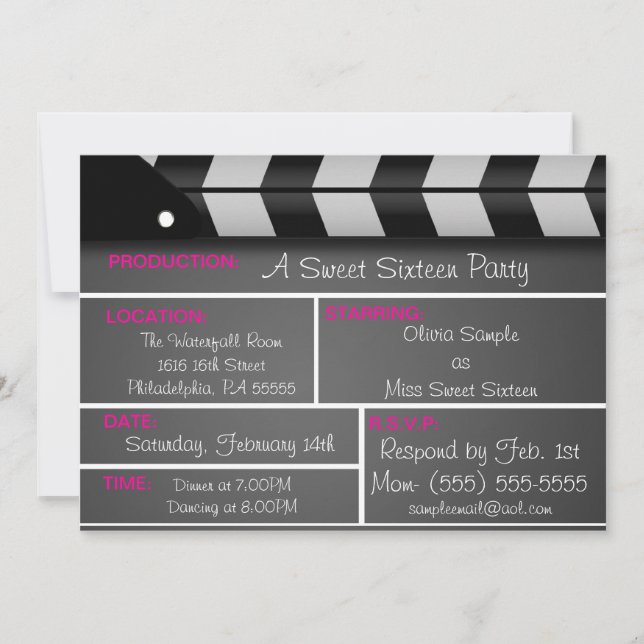 Sweet Sixteen Movie Invitation (Front)