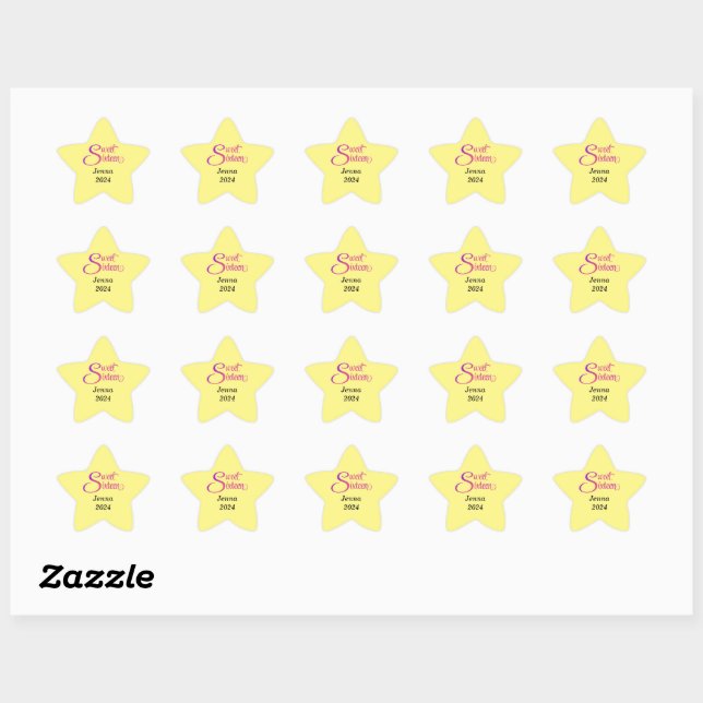 Sweet Sixteen Name and Year Star Stickers (Sheet)