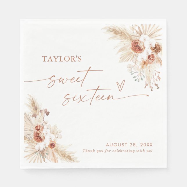 Sweet Sixteen Napkins, Terracotta Boho Sixteen Napkin (Front)