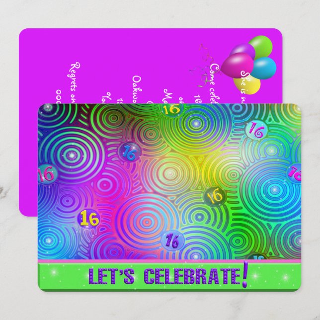 Sweet Sixteen Neon Birthday Party Invitation (Front/Back)