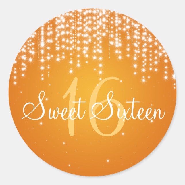 Sweet Sixteen Night Dazzle Orange Classic Round Sticker (Front)