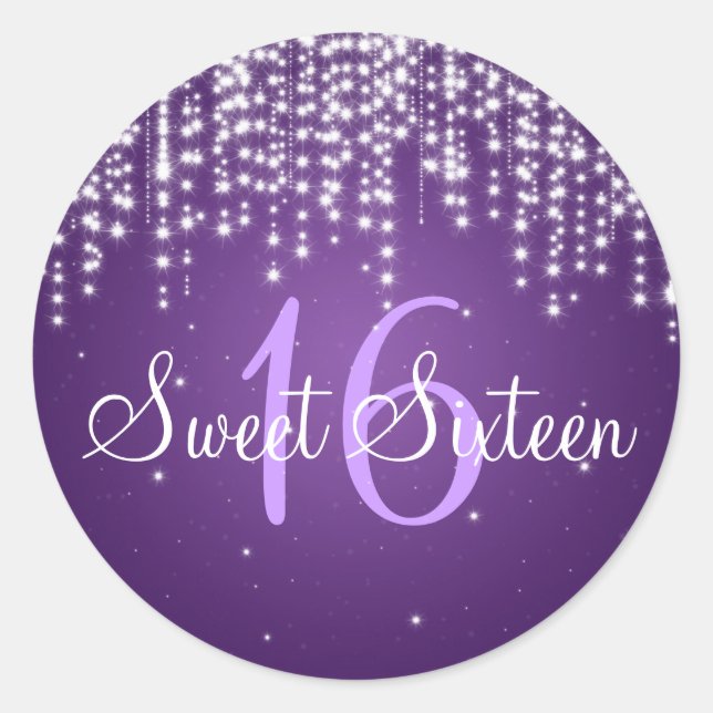 Sweet Sixteen Night Dazzle Purple Classic Round Sticker (Front)