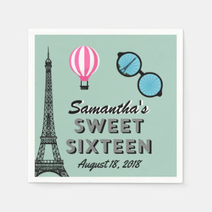 Sweet Sixteen Paris Theme Birthday Paper Napkin