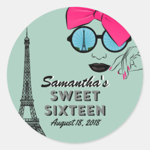Sweet Sixteen Paris Theme Birthday Sticker Favour