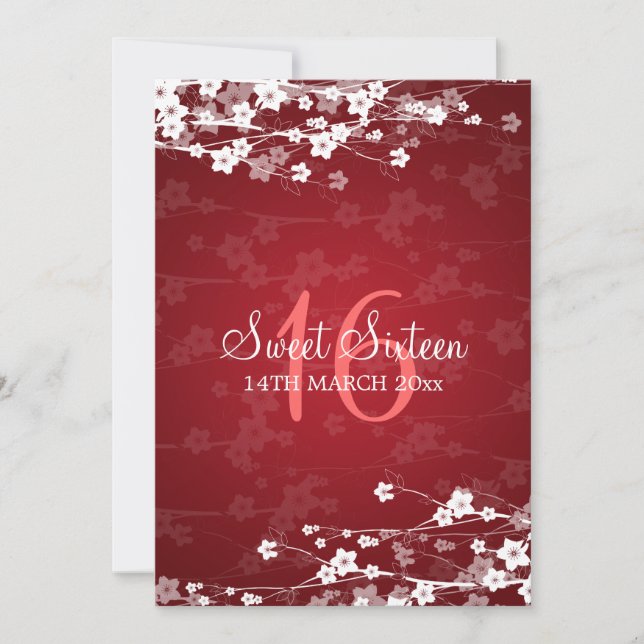 Sweet Sixteen Party Cherry Blossom Red Invitation (Front)