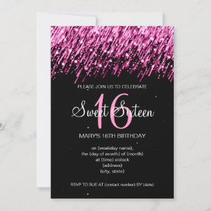 Sweet Sixteen Party Falling Stars Pink Invitation