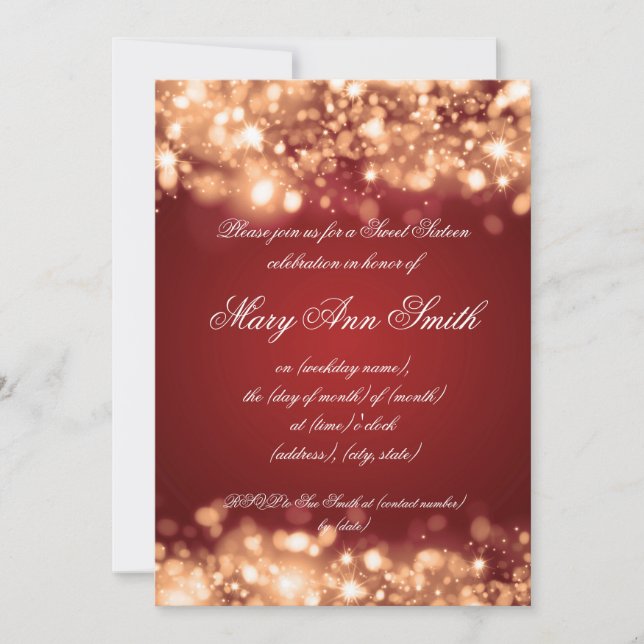 Sweet Sixteen Party Gold Sparkling Lights Invitation (Front)