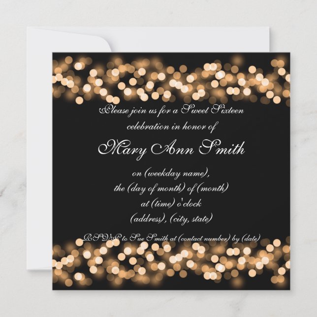 Sweet Sixteen Party Hollywood Glam Gold Invitation (Front)