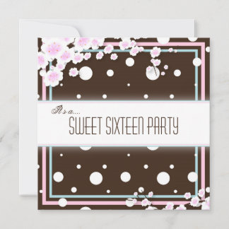 Sweet Sixteen Party Invitation - Brown Pink - Dots