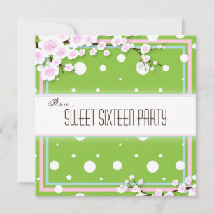 Sweet Sixteen Party Invitation - Green Pink - Dots
