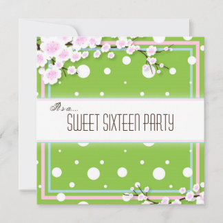 Sweet Sixteen Party Invitation - Green Pink - Dots