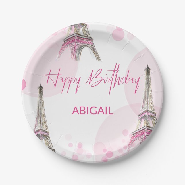 Sweet Sixteen Party Paris Eiffel Tower Pink Paper Plate (Front)