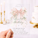 Sweet Sixteen Party Pink Coquette Bow Rose Floral Acrylic Invitations<br><div class="desc">A large blush pink coquette bow is decorated with elegant pink roses on this birthday invitation. Classic script calligraphy lets your guests know it's a milestone birthday. Easy to personalize with your party details.</div>