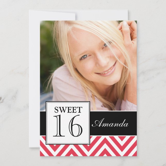 SWEET SIXTEEN PARTY RED CHEVRON INVITATION (Front)