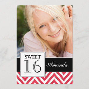 SWEET SIXTEEN PARTY RED CHEVRON INVITATION