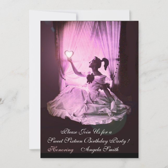 SWEET SIXTEEN PARTY,Red Pink Ruby Monogram Black Invitation (Front)