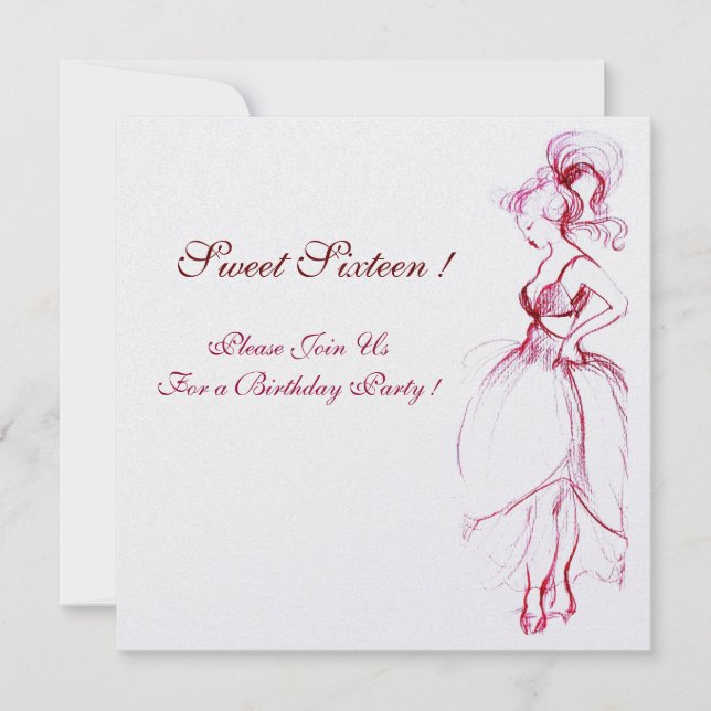 SWEET SIXTEEN PARTY, red pink white ice Invitation (Front)