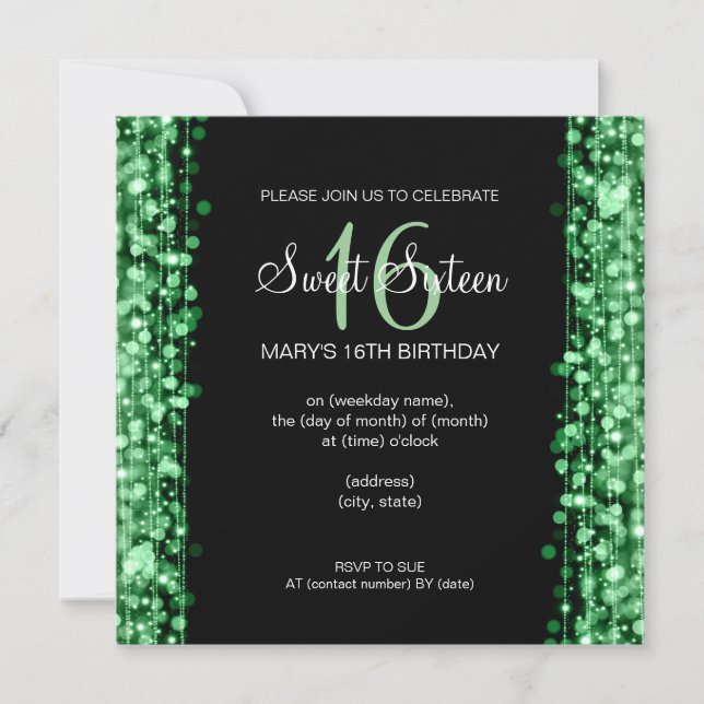 Sweet Sixteen Party Sparkles Green Invitation (Front)