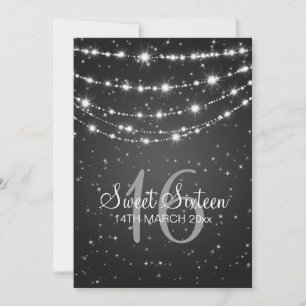 Sweet Sixteen Party Sparkling Chain Black Invitation