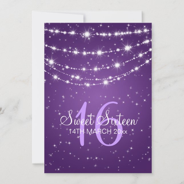 Sweet Sixteen Party Sparkling Chain Purple Invitation (Front)