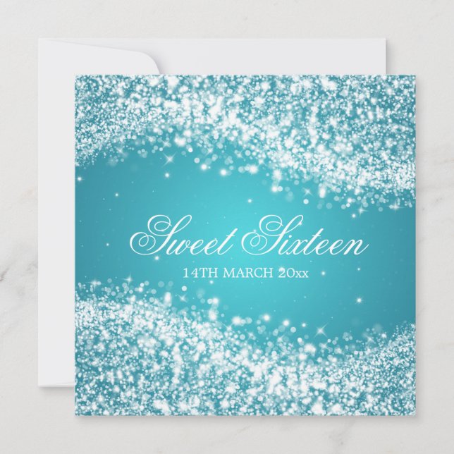 Sweet Sixteen Party Sparkling Wave Blue Invitation (Front)