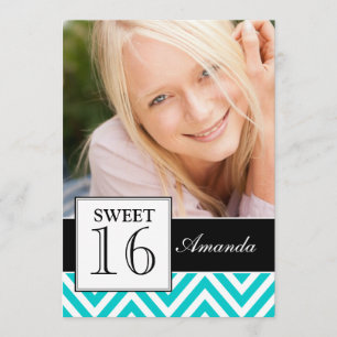 SWEET SIXTEEN PARTY TEAL CHEVRON INVITATION