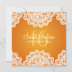 Sweet Sixteen Party Vintage Lace Orange Invitation