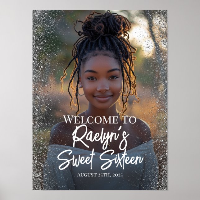 Sweet sixteen party welcome sign with photo (Front)