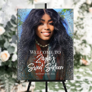Sweet sixteen party welcome sign with photo