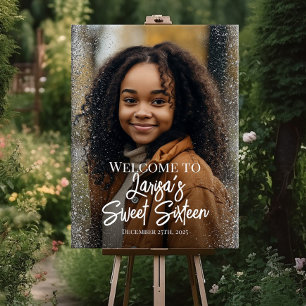 Sweet sixteen party welcome sign with photo